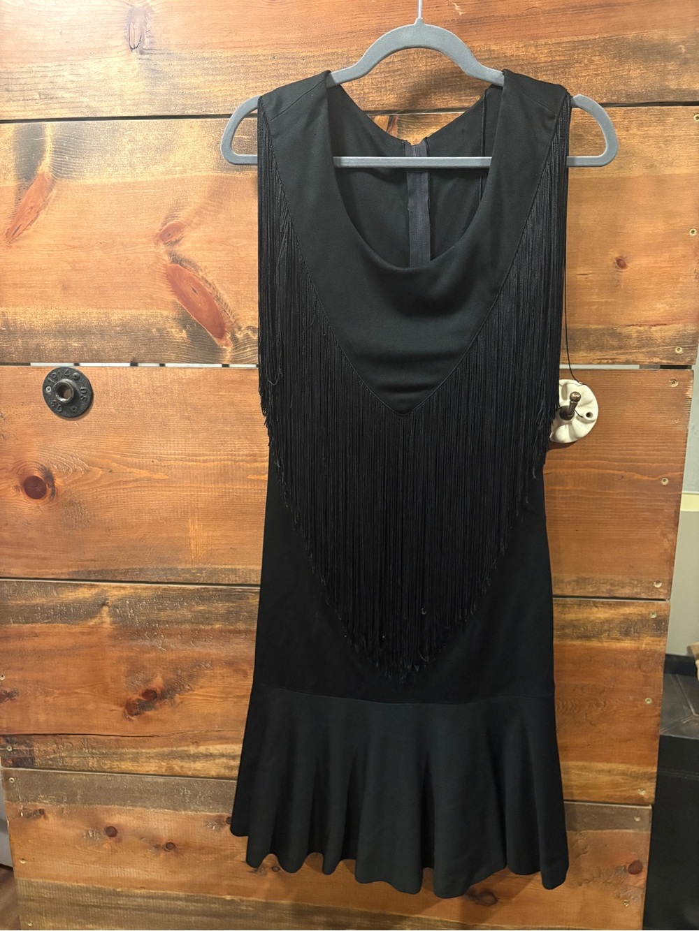Vintage 1970s Elinor Gay Original Black Fringe Sleeveless Midi Dress